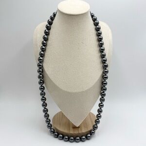 Vintage John River Signed Timeless Dark Gray Faux Pearls Large Beaded Necklace